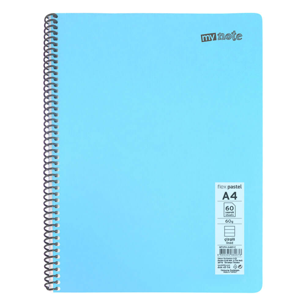 Caiet cu spira Mynote, format A4, 60 file offset 60 g/mp, liniatura dictando, coperta PP pastel, mix de 8 culori Caiet cu spira Mynote, format A4, 60 file offset 60 g/mp, liniatura dictando, coperta PP pastel, mix de 8 culori